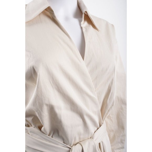 NWT Massimo Dutti Womens Cream Ivory Wrap Midi Dress EU 38 US 6 Poplin 6650/582 - Picture 4 of 7
